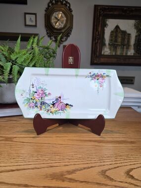 Vintage H&K Tunstall English Rose Tray | Art Deco Cracker & Sandwich Platter